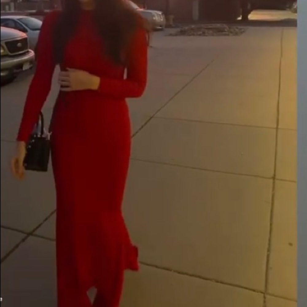 Red sweater dress.